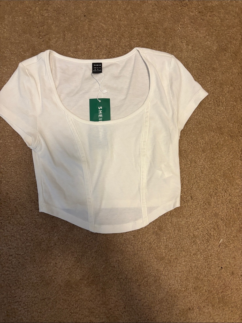 SHEIN White Scoop-Neck Ribbed Crop Top